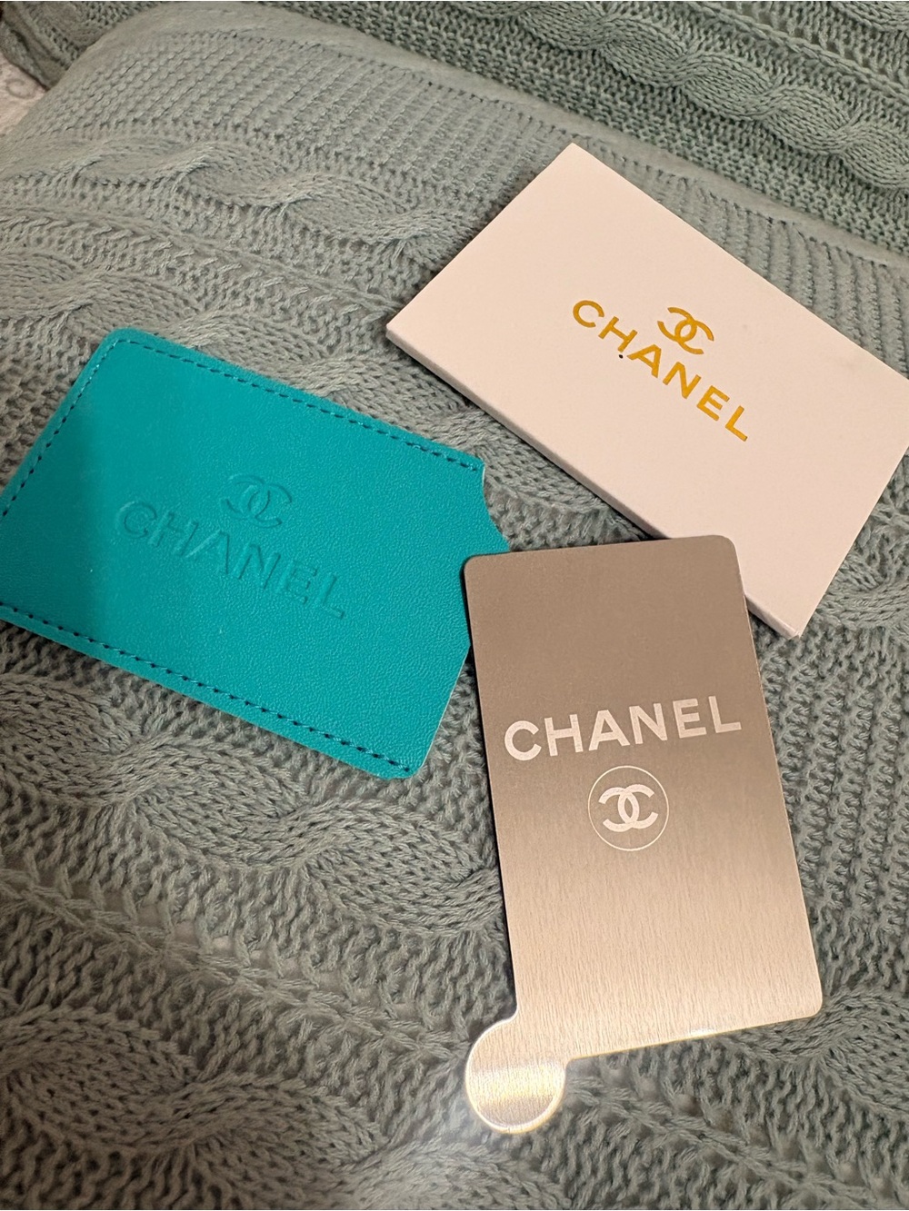 CHANEL Turquoise Leather Card & Key Holder